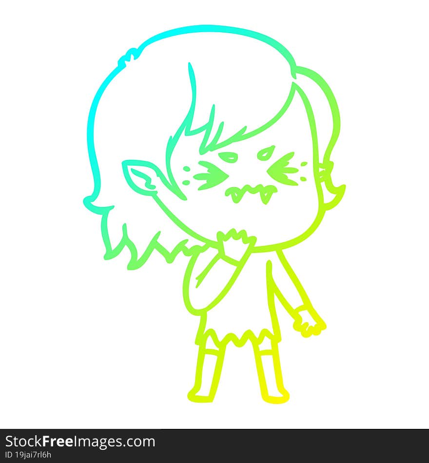 cold gradient line drawing annoyed cartoon vampire girl