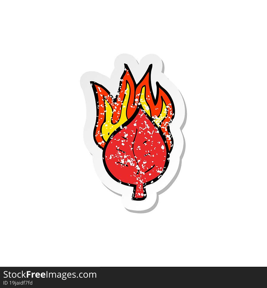 retro distressed sticker of a cartoon leaf on fire symbol