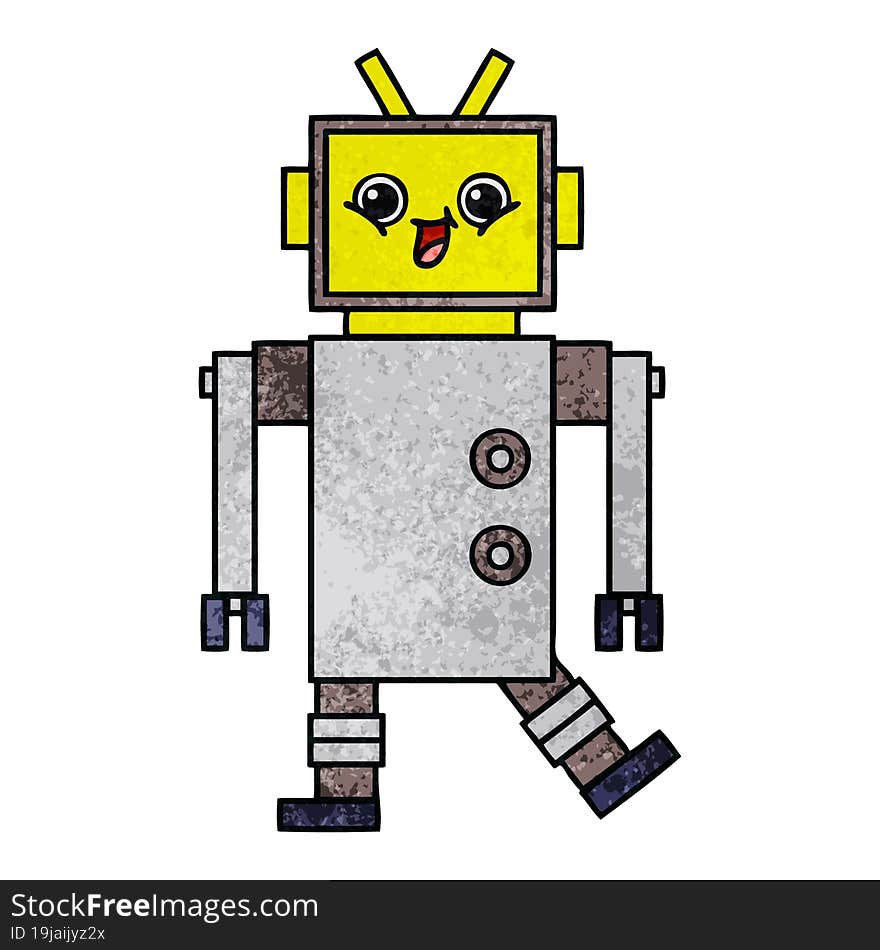 retro grunge texture cartoon of a robot