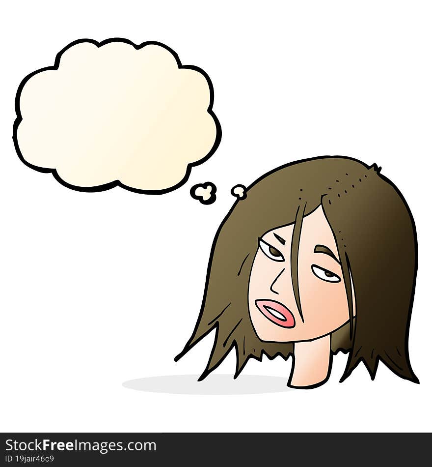 cartoon annoyed woman with thought bubble