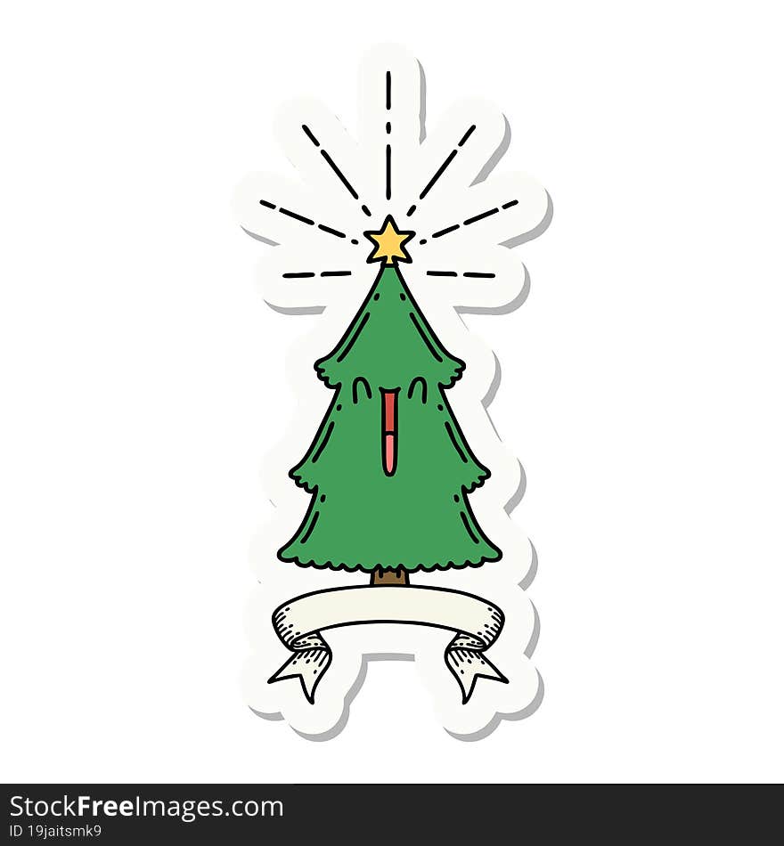 Sticker Of Tattoo Style Christmas Tree With Star