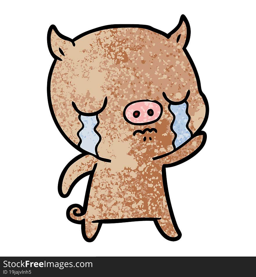 cartoon pig crying waving goodbye. cartoon pig crying waving goodbye