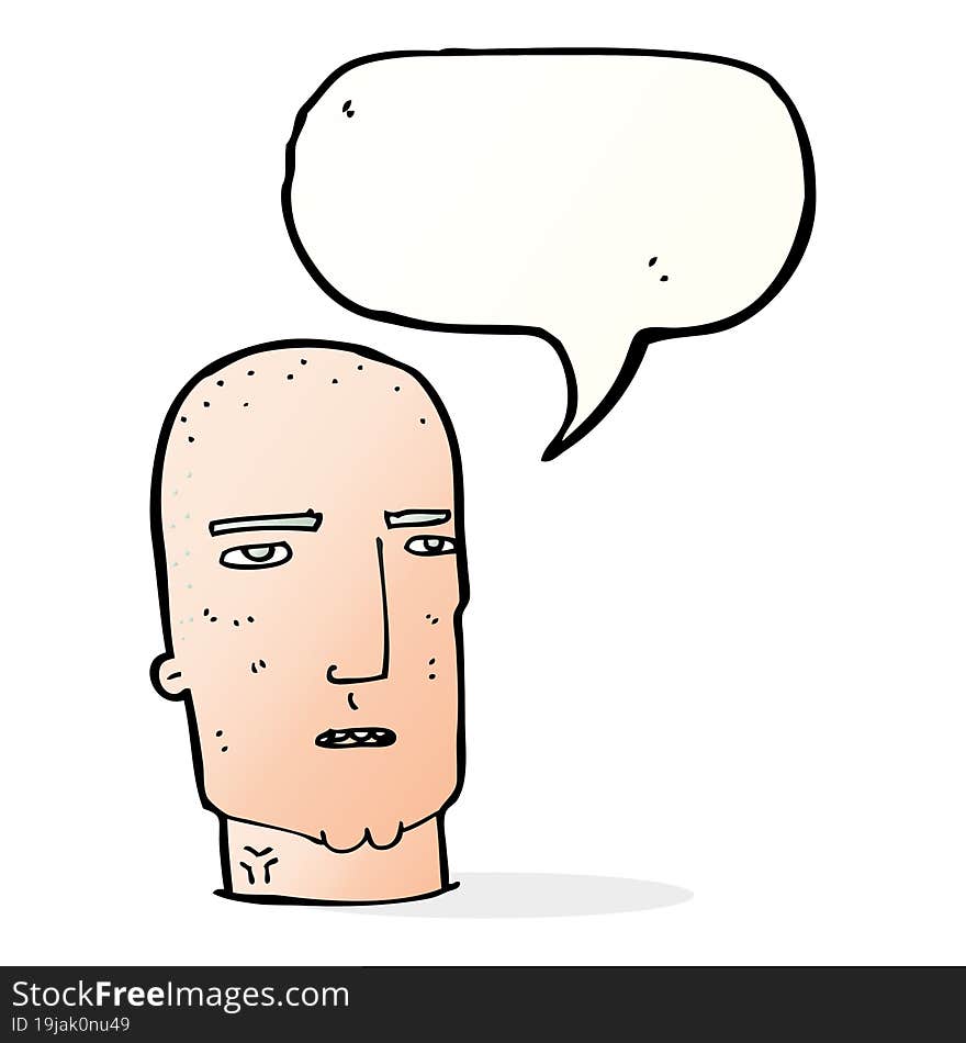 Cartoon Bald Tough Guy With Speech Bubble