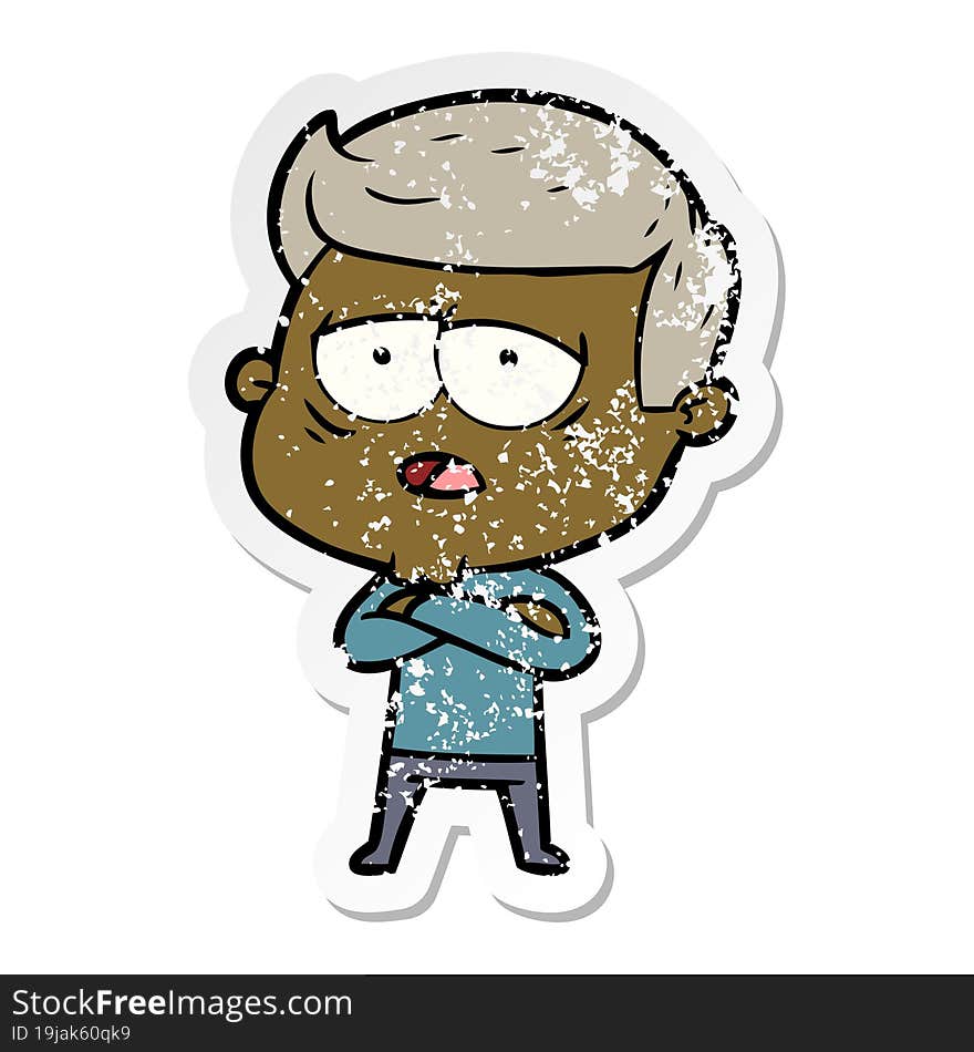 Distressed Sticker Of A Cartoon Tired Man