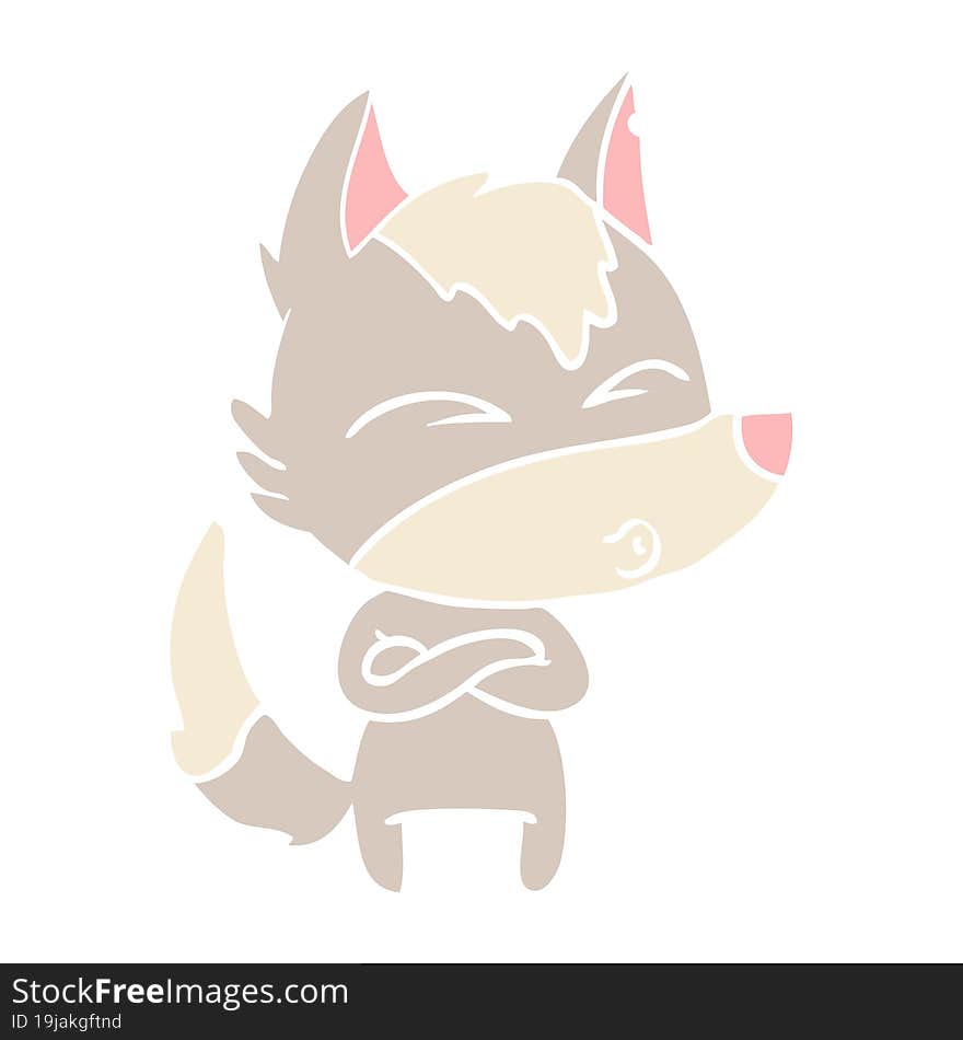 flat color style cartoon wolf whistling