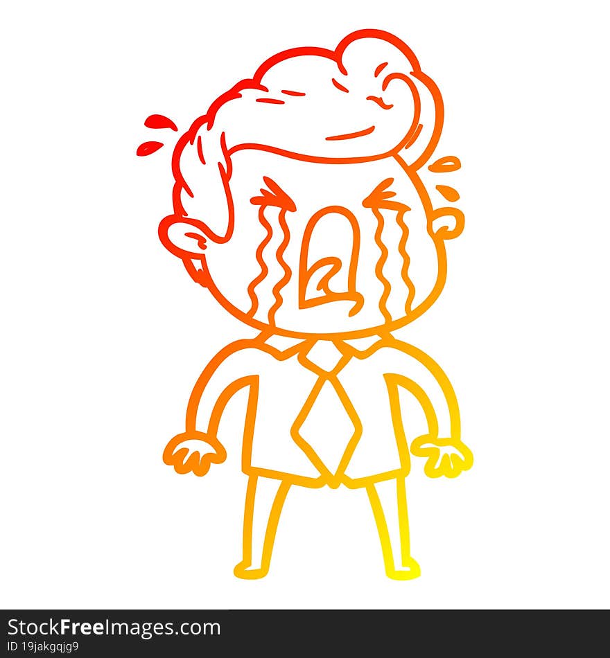 Warm Gradient Line Drawing Cartoon Crying Man