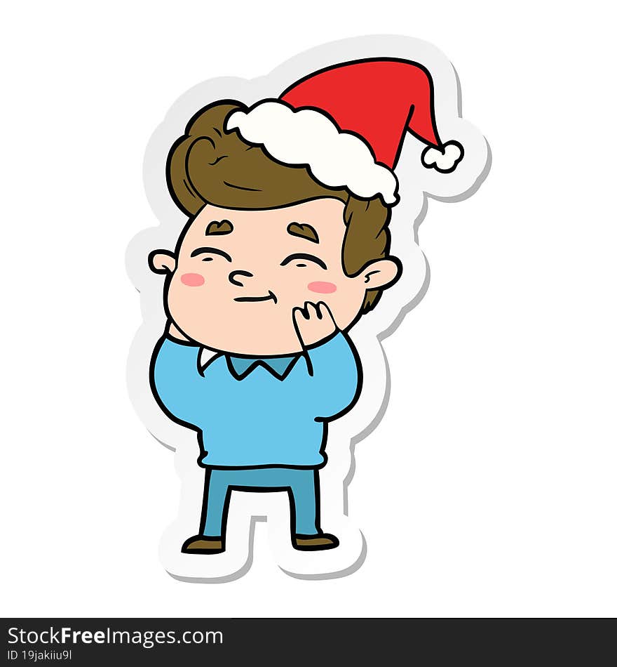 Happy Sticker Cartoon Of A Man Wearing Santa Hat