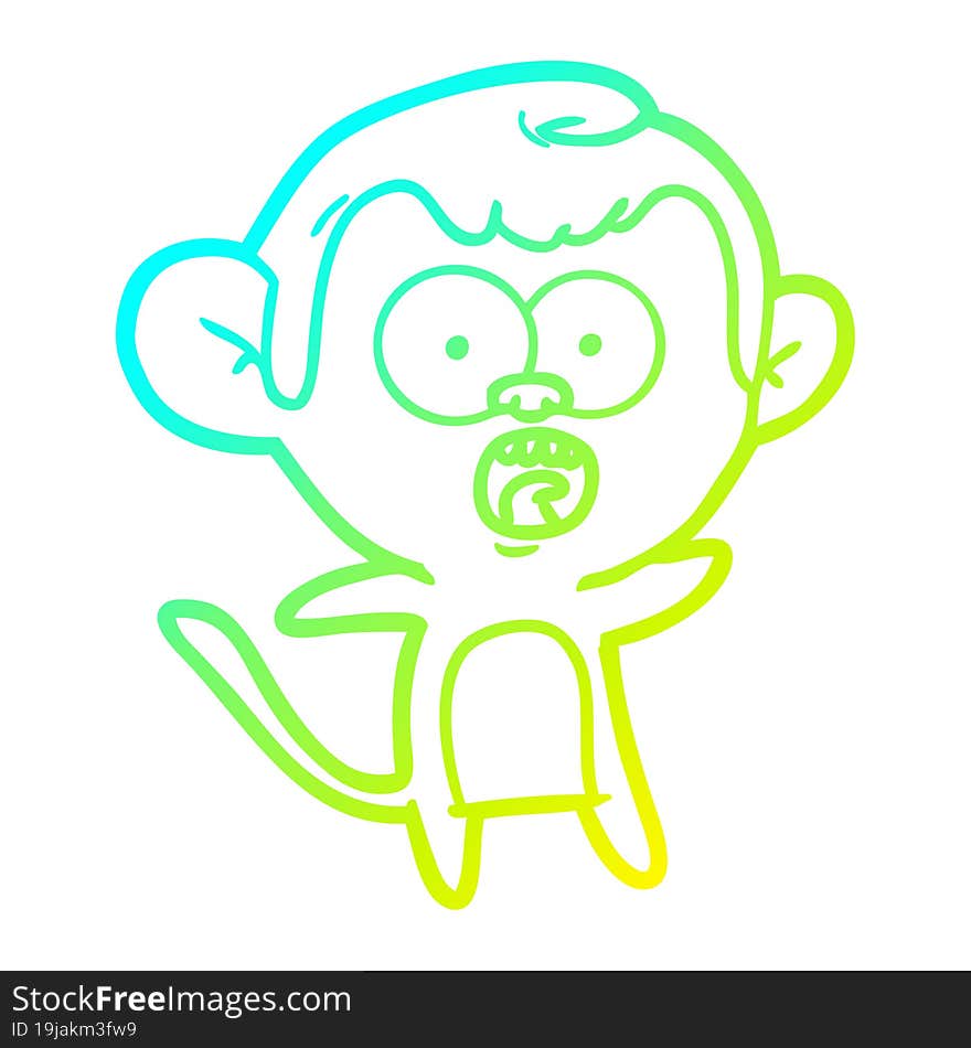 Cold Gradient Line Drawing Cartoon Shocked Monkey