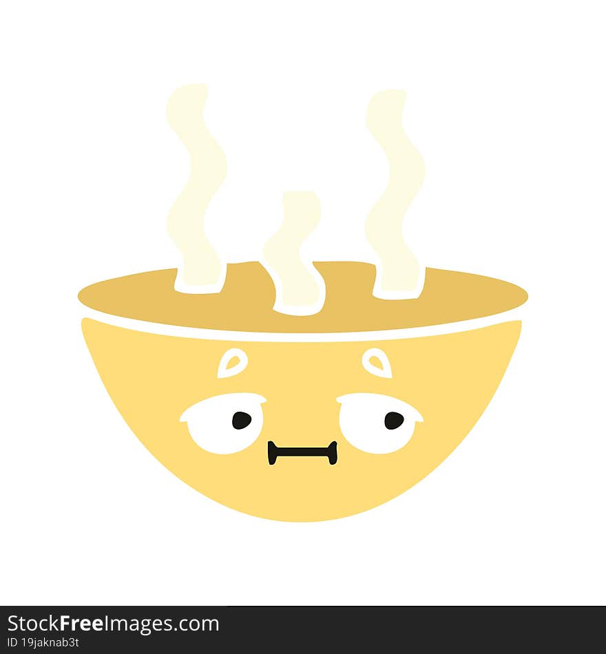 flat color retro cartoon of a bowl of hot soup