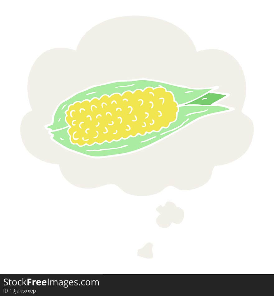 Cartoon Corn And Thought Bubble In Retro Style