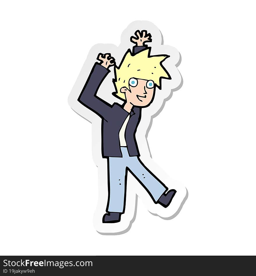 sticker of a cartoon excited boy