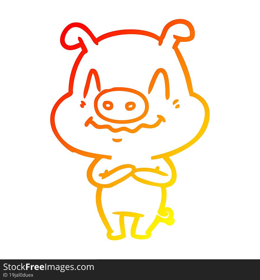 warm gradient line drawing of a nervous cartoon pig