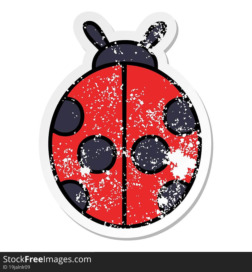 distressed sticker of a cute cartoon lady bug