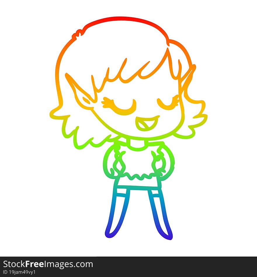 rainbow gradient line drawing happy cartoon elf girl