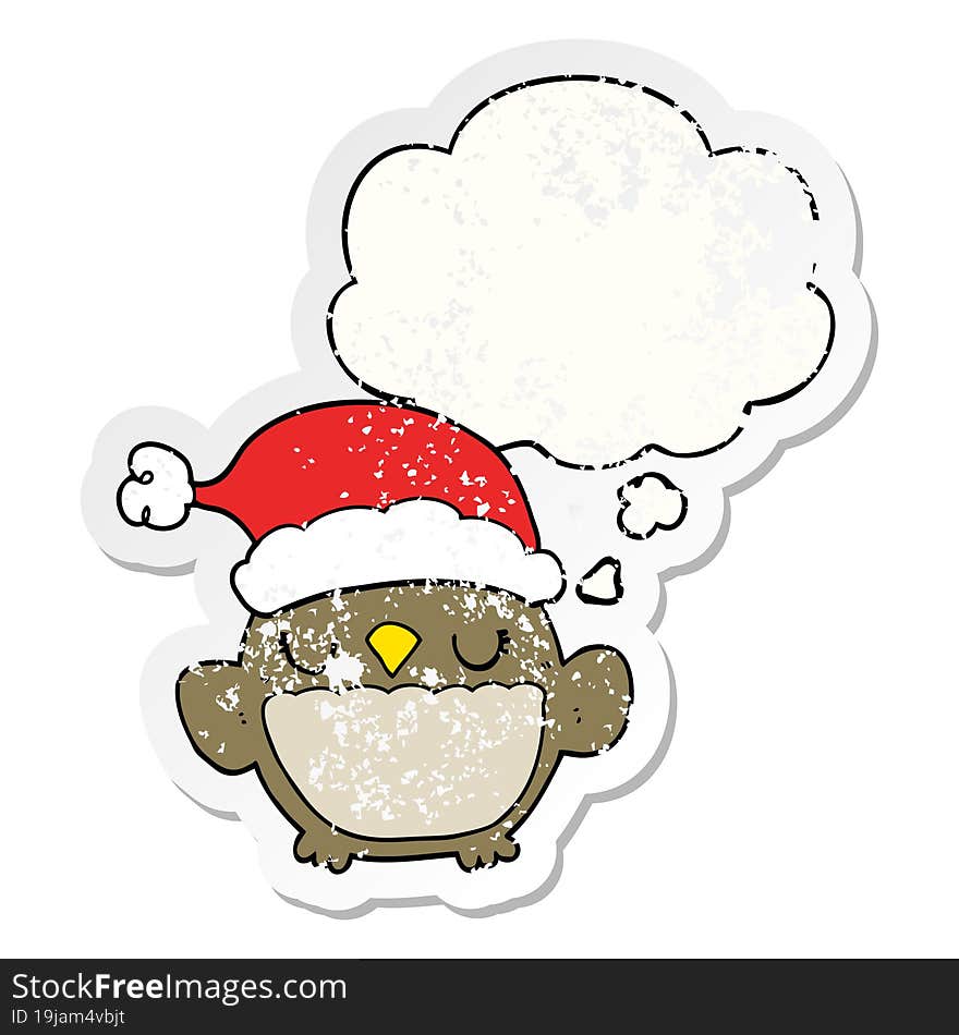 cute christmas owl and thought bubble as a distressed worn sticker