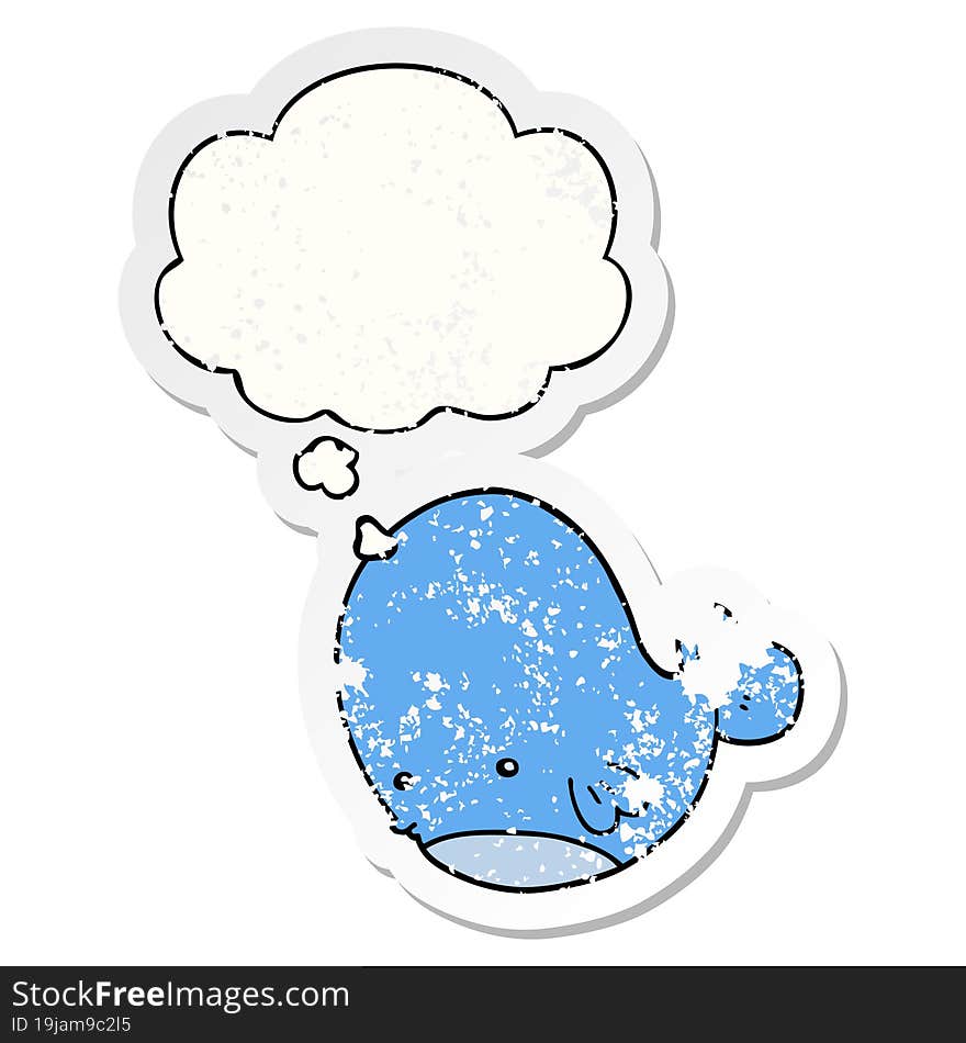 cartoon whale and thought bubble as a distressed worn sticker