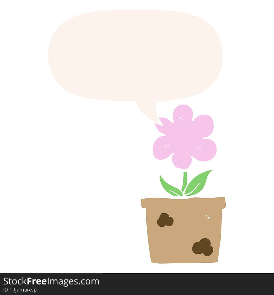 cute cartoon flower and speech bubble in retro style