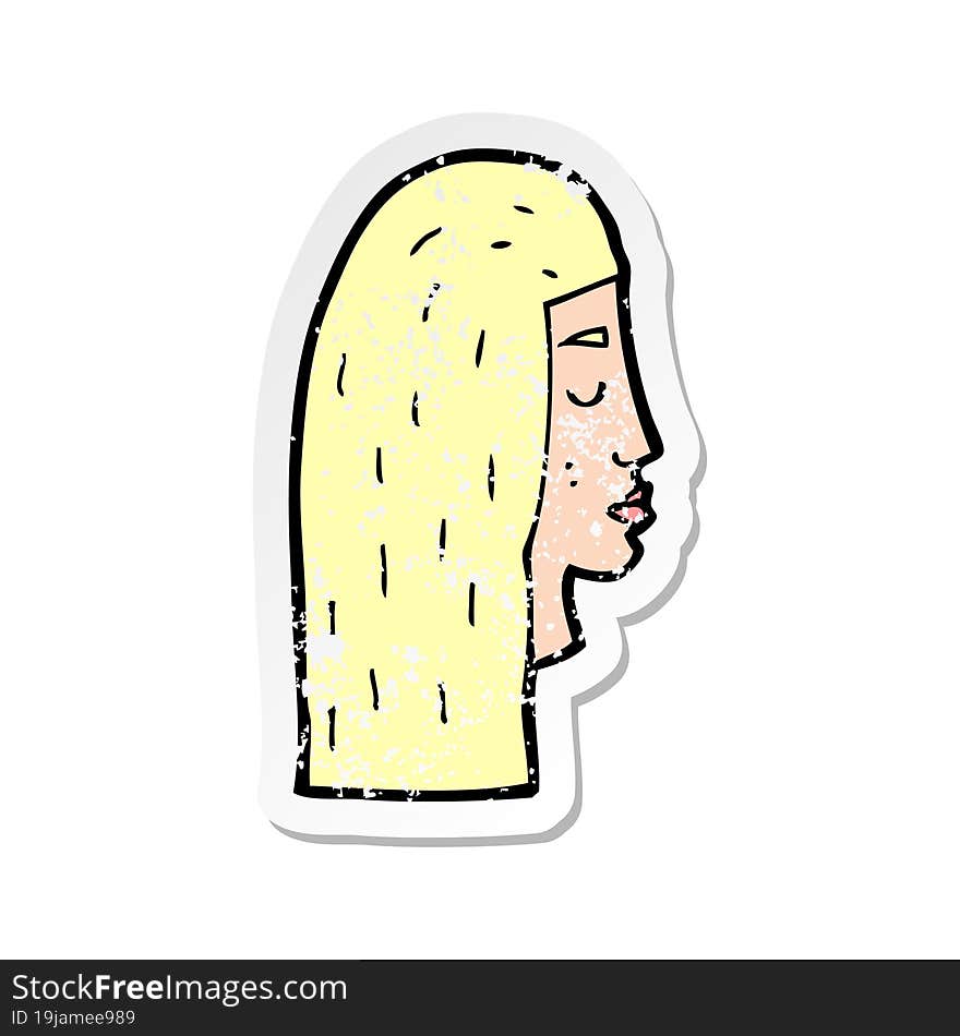 retro distressed sticker of a cartoon female face profile