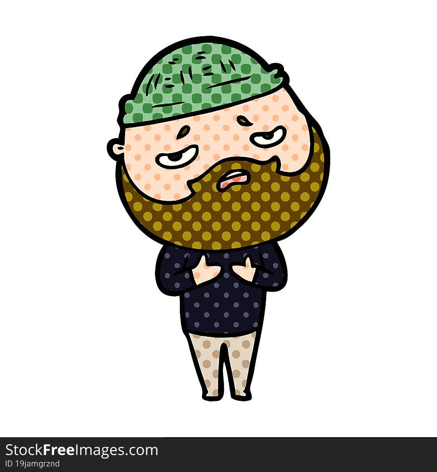 cartoon worried man with beard. cartoon worried man with beard