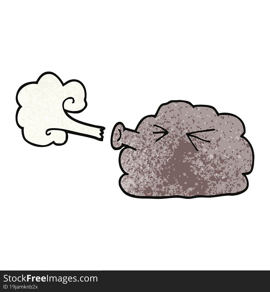 cartoon doodle cloud blowing a gale