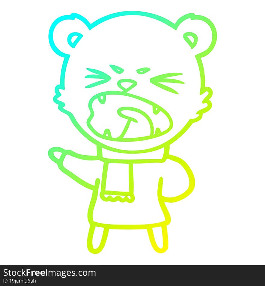 cold gradient line drawing angry cartoon bear