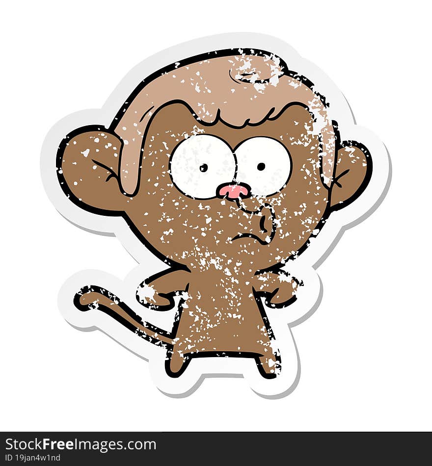 Distressed Sticker Of A Cartoon Hooting Monkey