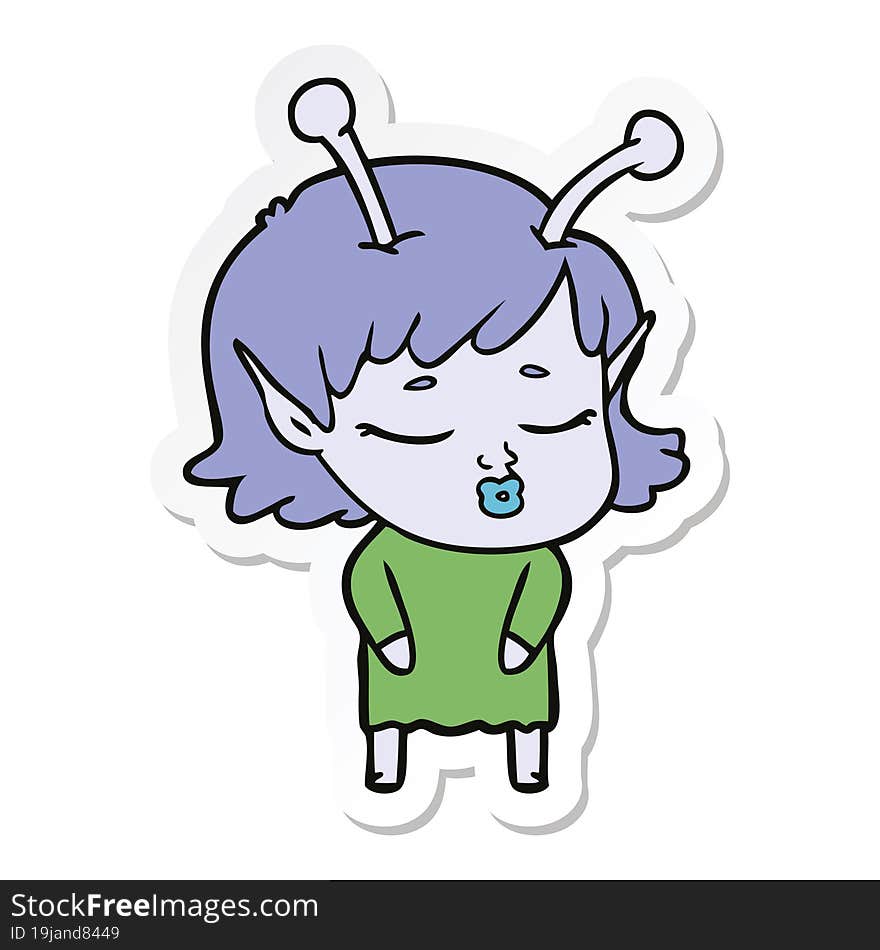 Sticker Of A Cute Alien Girl Cartoon