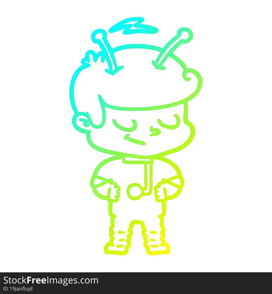 cold gradient line drawing friendly cartoon spaceman