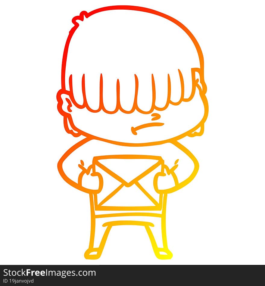 warm gradient line drawing cartoon boy with untidy hair