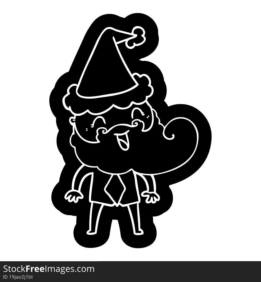 quirky cartoon icon of a happy bearded man wearing santa hat. quirky cartoon icon of a happy bearded man wearing santa hat