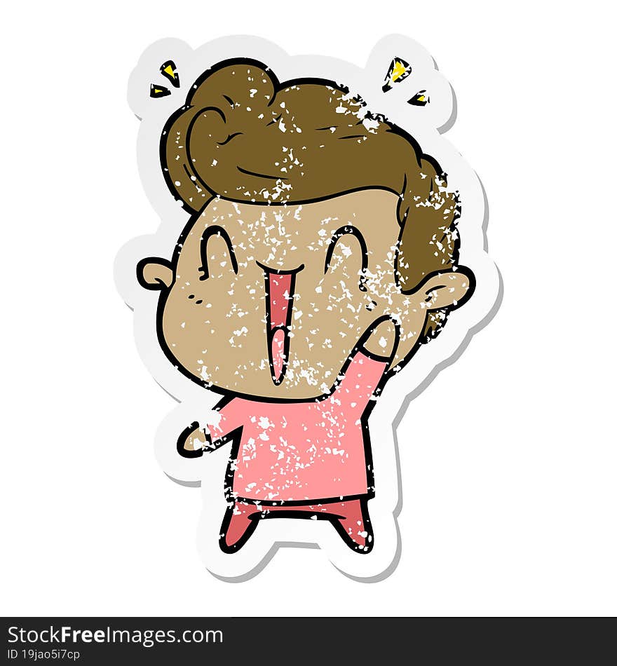 distressed sticker of a cartoon excited man