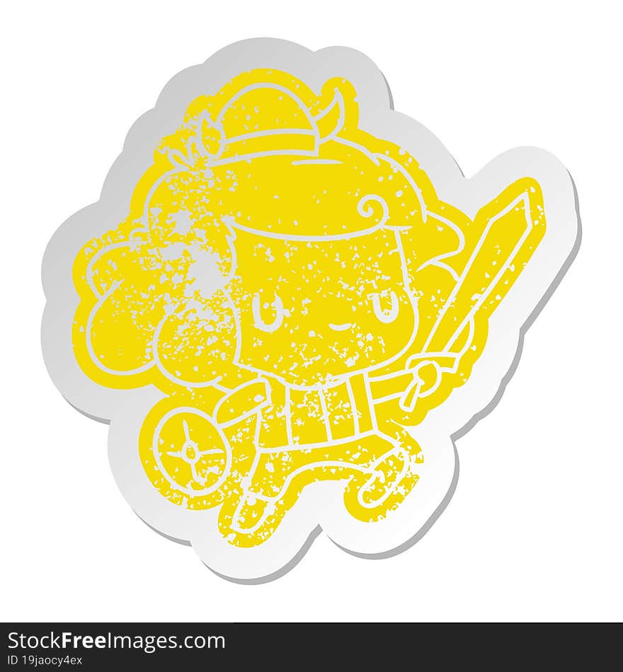 distressed old cartoon sticker kawaii cute viking child