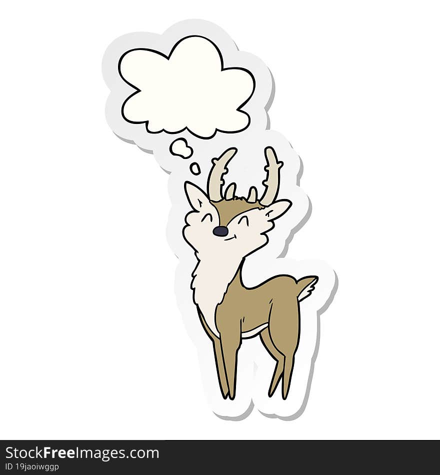 cartoon happy stag with thought bubble as a printed sticker