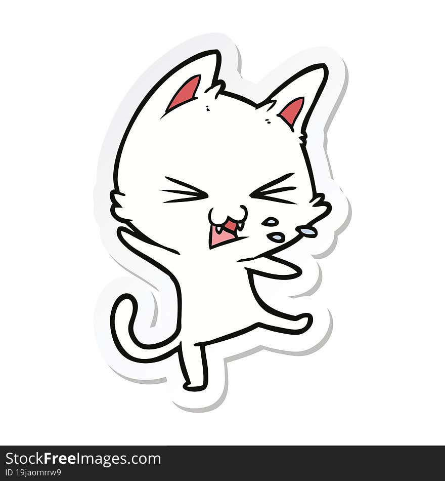 sticker of a cartoon cat throwing a tantrum