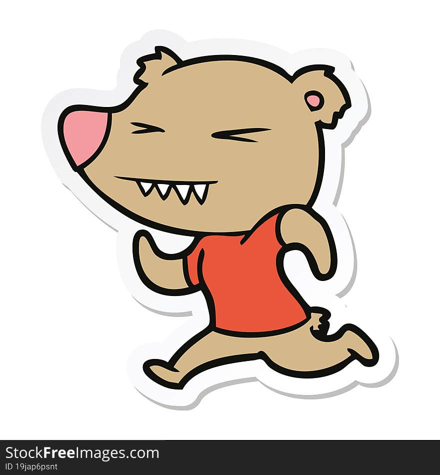 sticker of a angry bear cartoon running