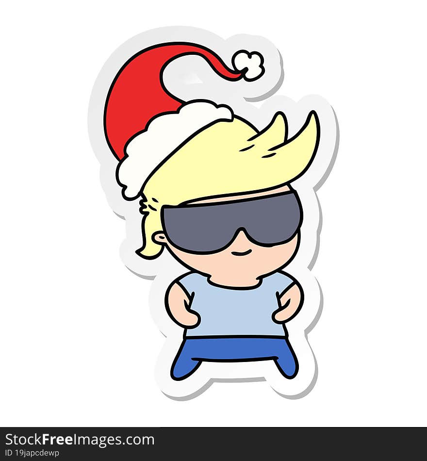 hand drawn christmas sticker cartoon of kawaii boy