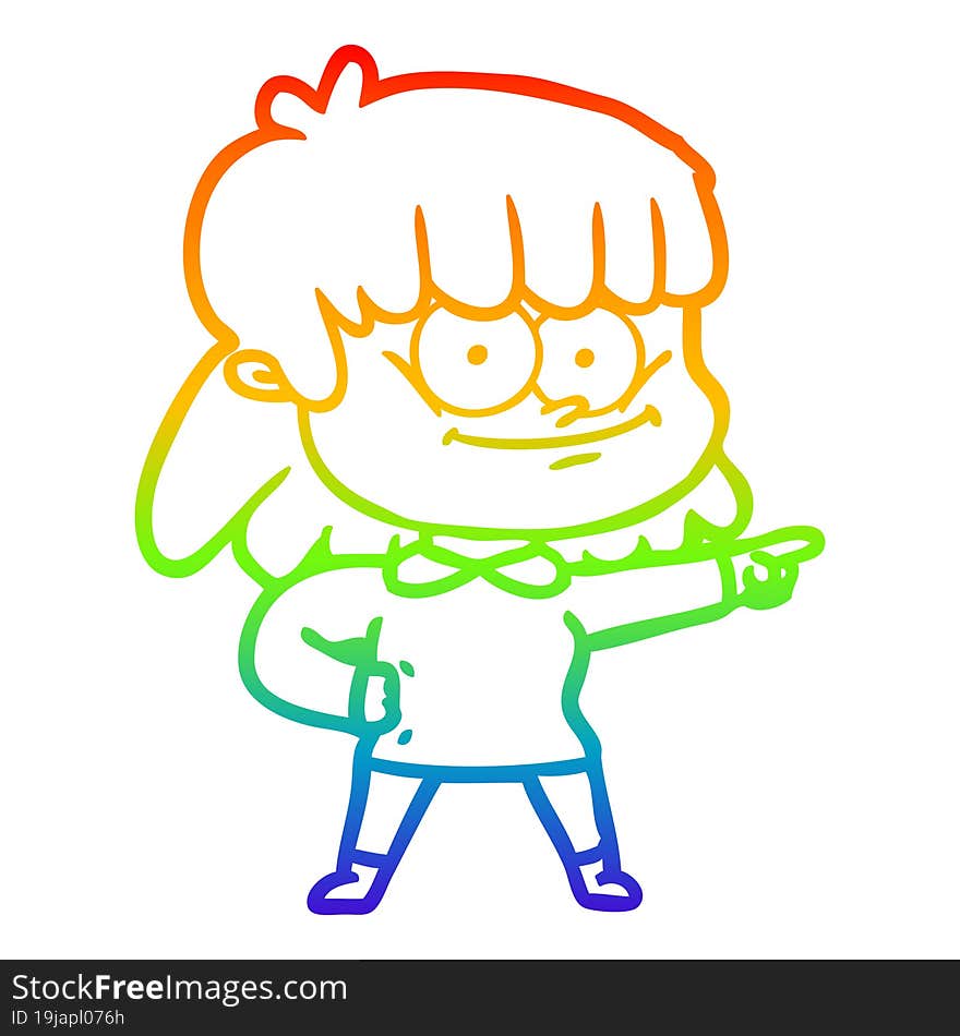 rainbow gradient line drawing cartoon girl smiling