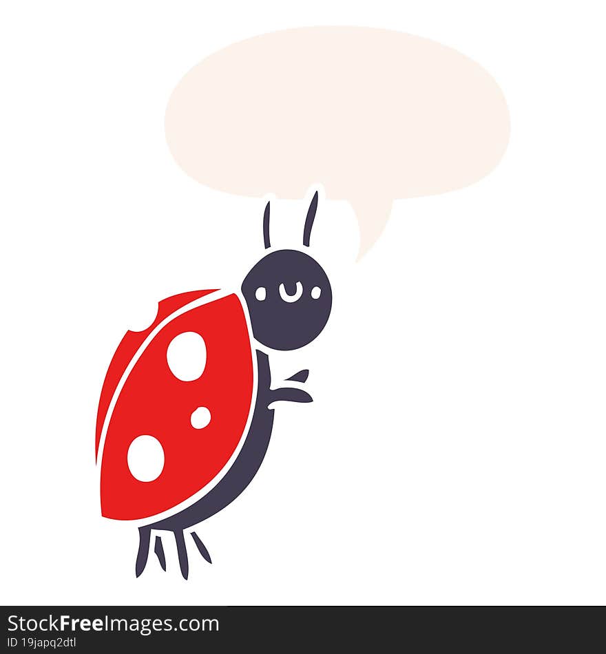 cartoon ladybug and speech bubble in retro style