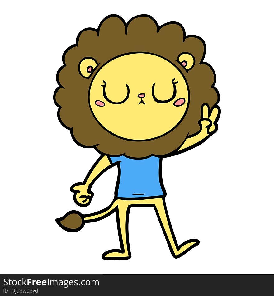 cartoon lion giving peac sign. cartoon lion giving peac sign