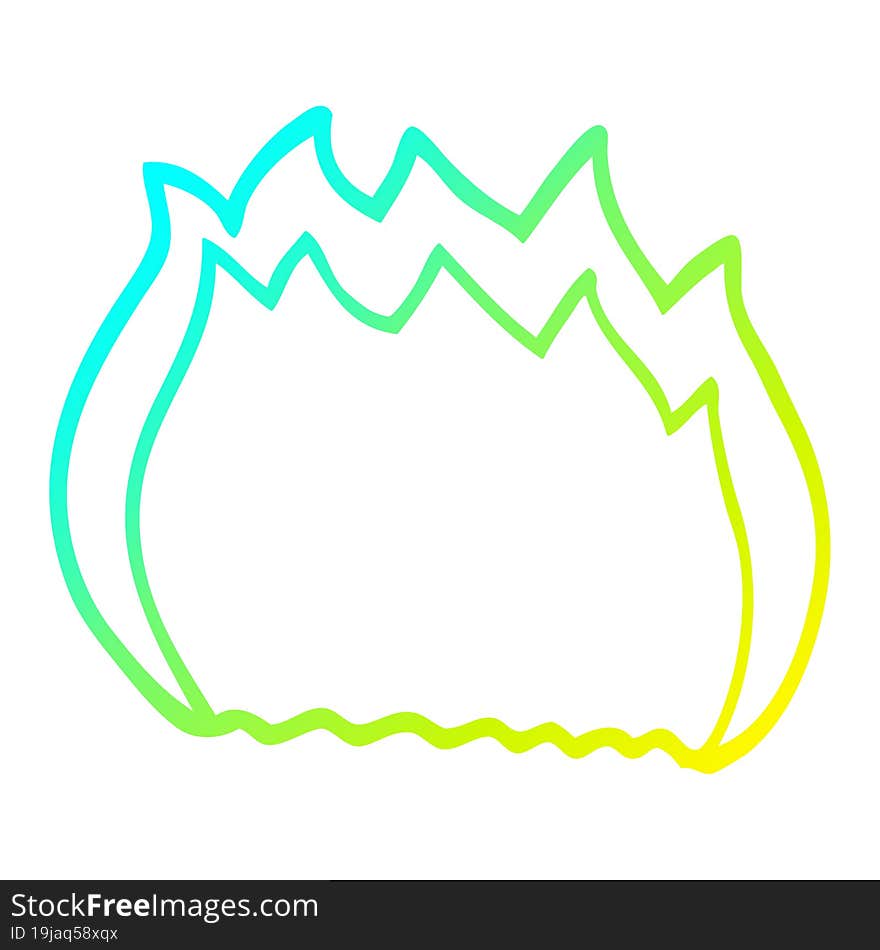 cold gradient line drawing of a cartoon blue flame