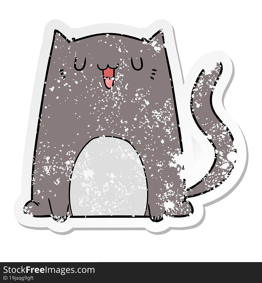 distressed sticker of a funny cartoon cat