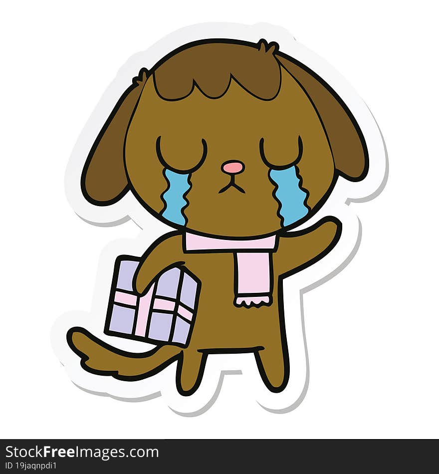 Sticker Of A Cute Cartoon Dog Crying