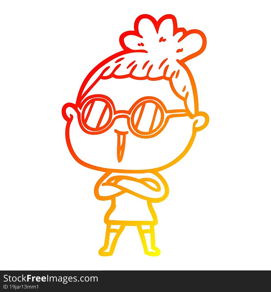 warm gradient line drawing cartoon woman wearing spectacles