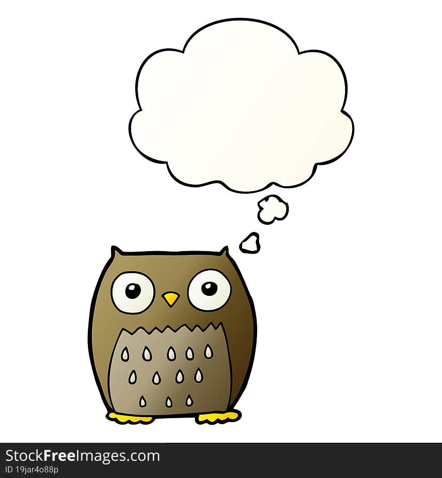 Cartoon Owl And Thought Bubble In Smooth Gradient Style