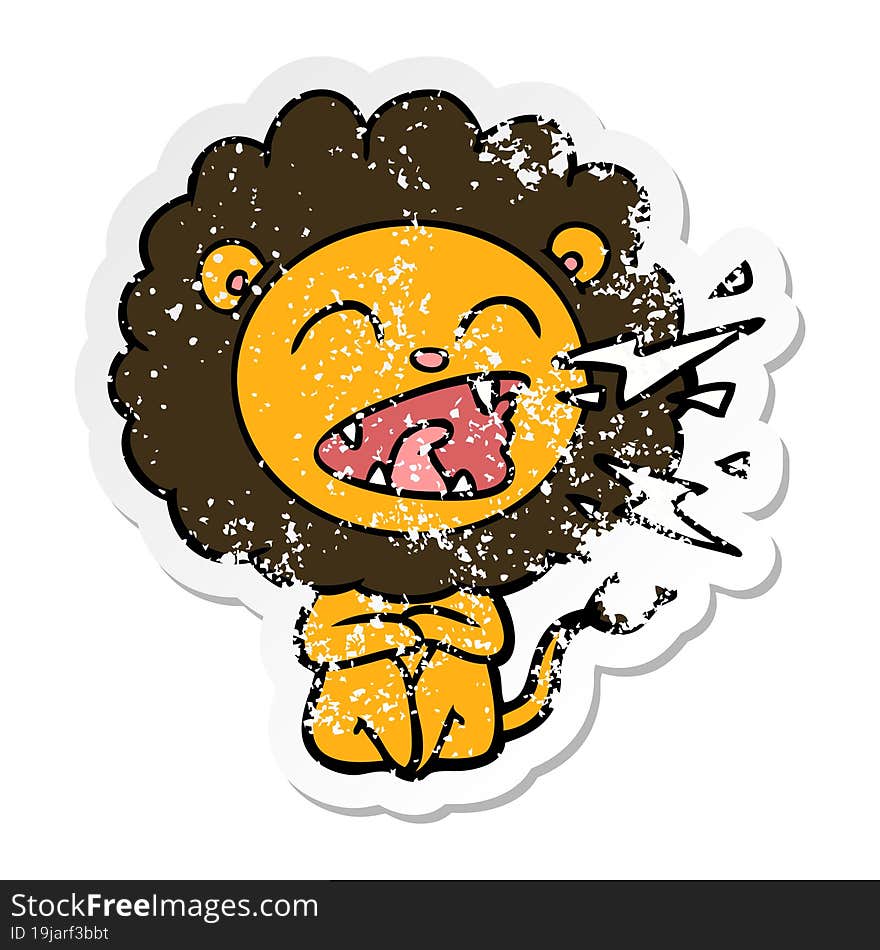 distressed sticker of a cartoon roaring lion