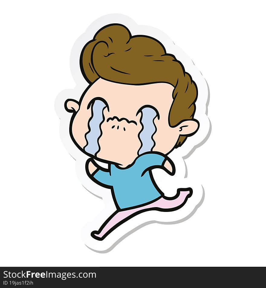 sticker of a cartoon man crying