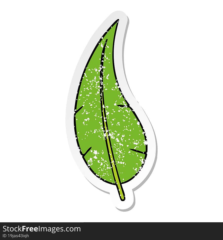 hand drawn distressed sticker cartoon doodle of a green long leaf