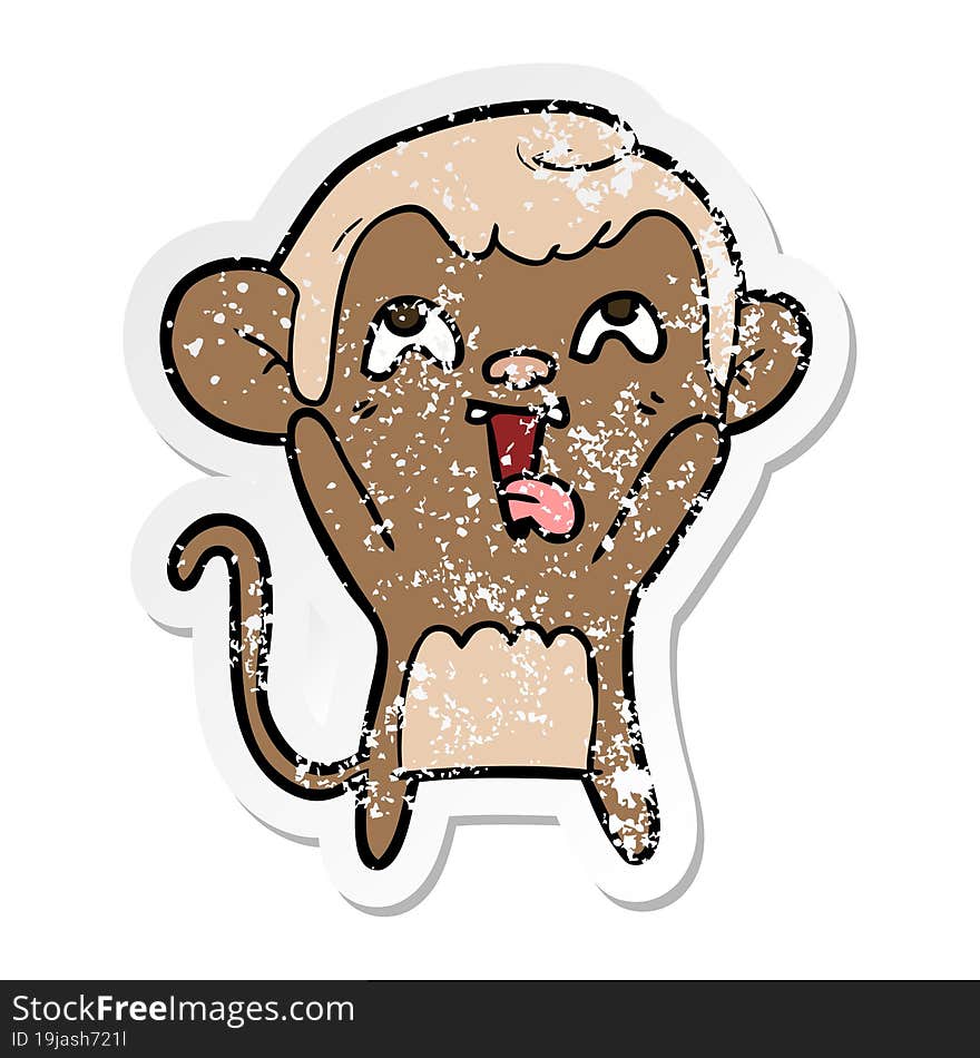 distressed sticker of a crazy cartoon monkey