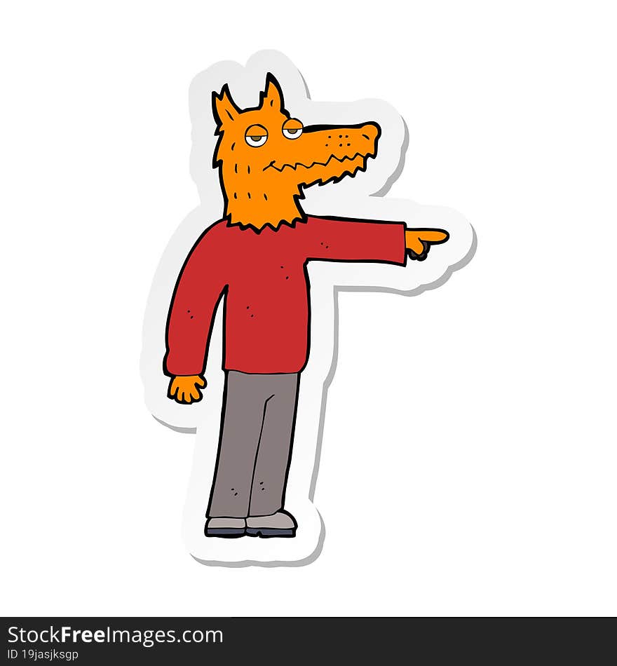 sticker of a cartoon fox man pointing