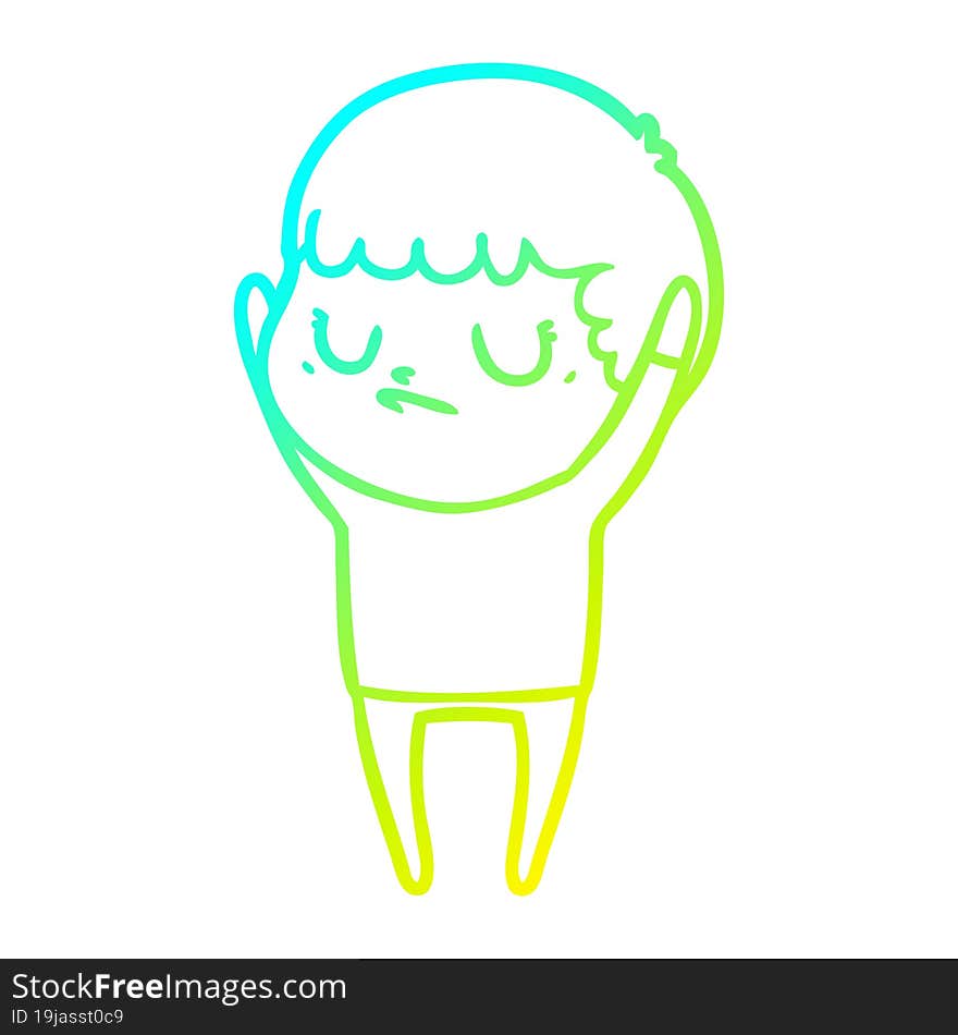 Cold Gradient Line Drawing Cartoon Grumpy Boy